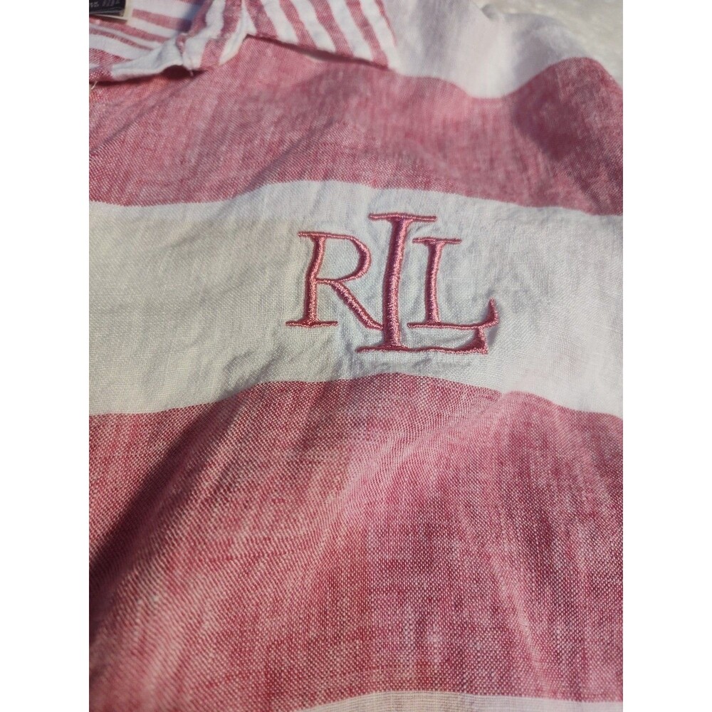 Women's Pink White 3X  Lauren Ralph Lauren Long Sleeve Loose Fit Shirt Big Logo